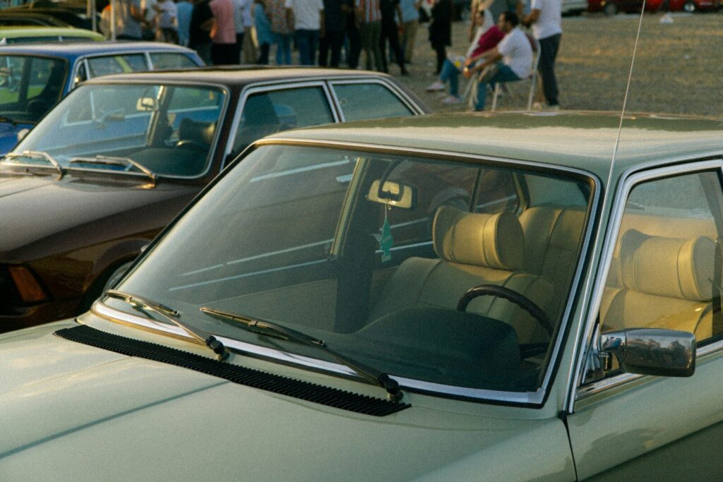 Close-up of vintage cars parked outdoors
