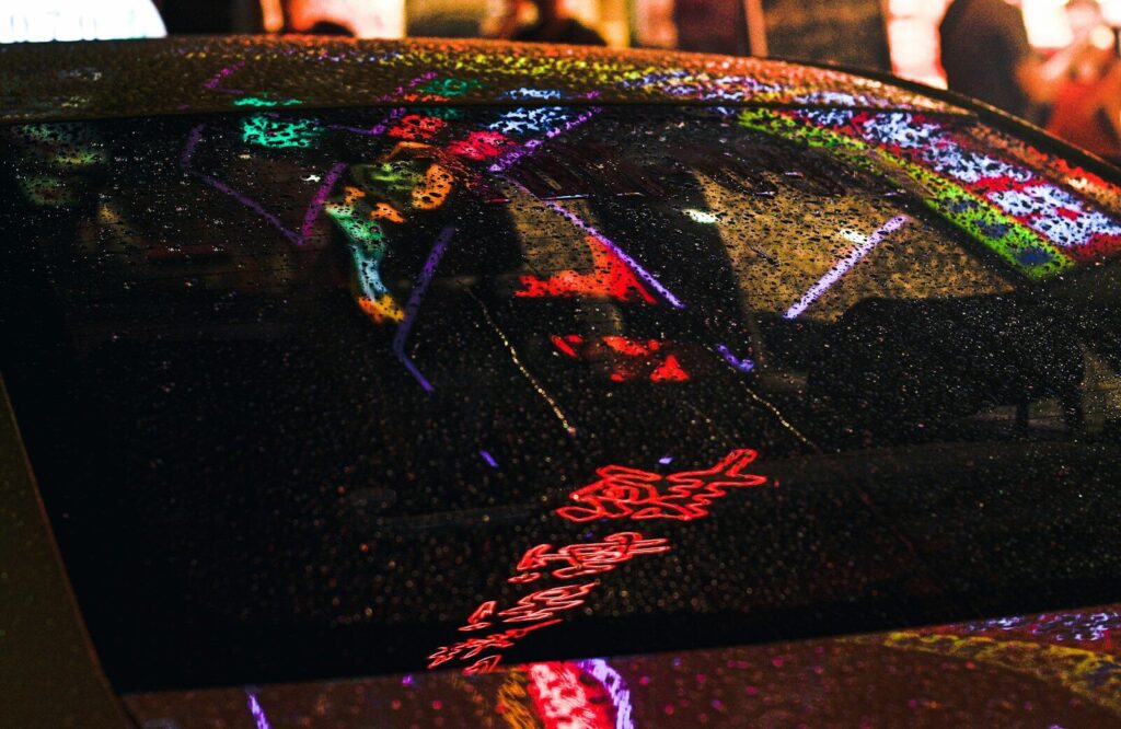 black red and blue textile