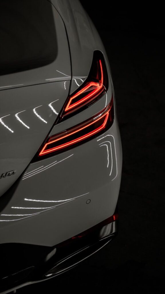 a close up of the tail lights of a car