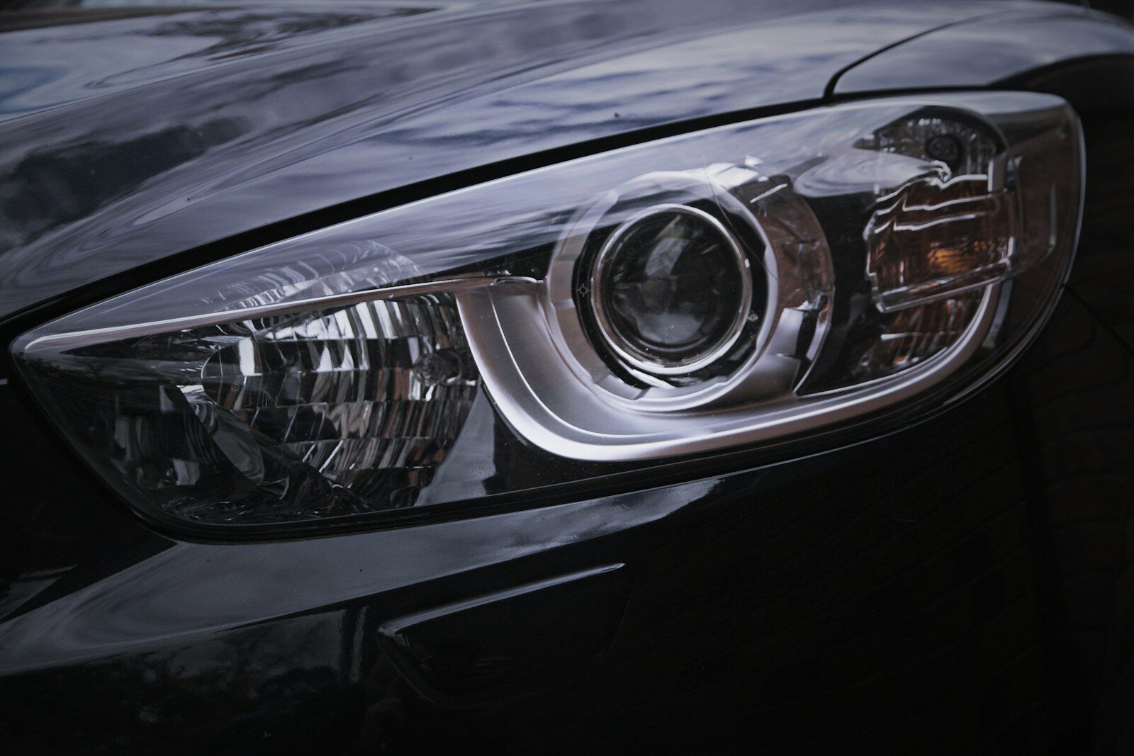 a close up of a car headlight on a car
